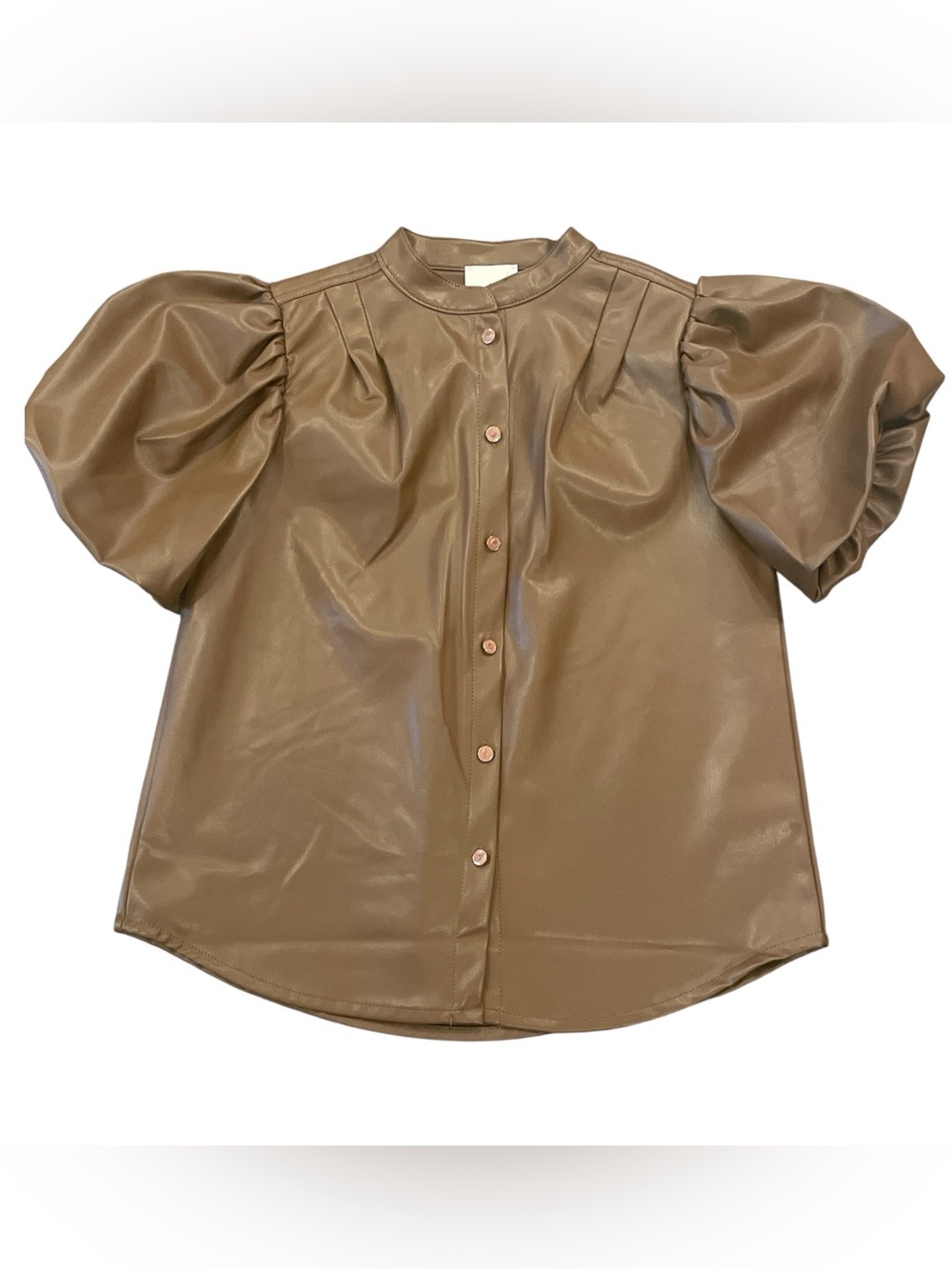 INDUSTRY Brown Faux Leather Puff Sleeve Button-Front Blouse XS NWT